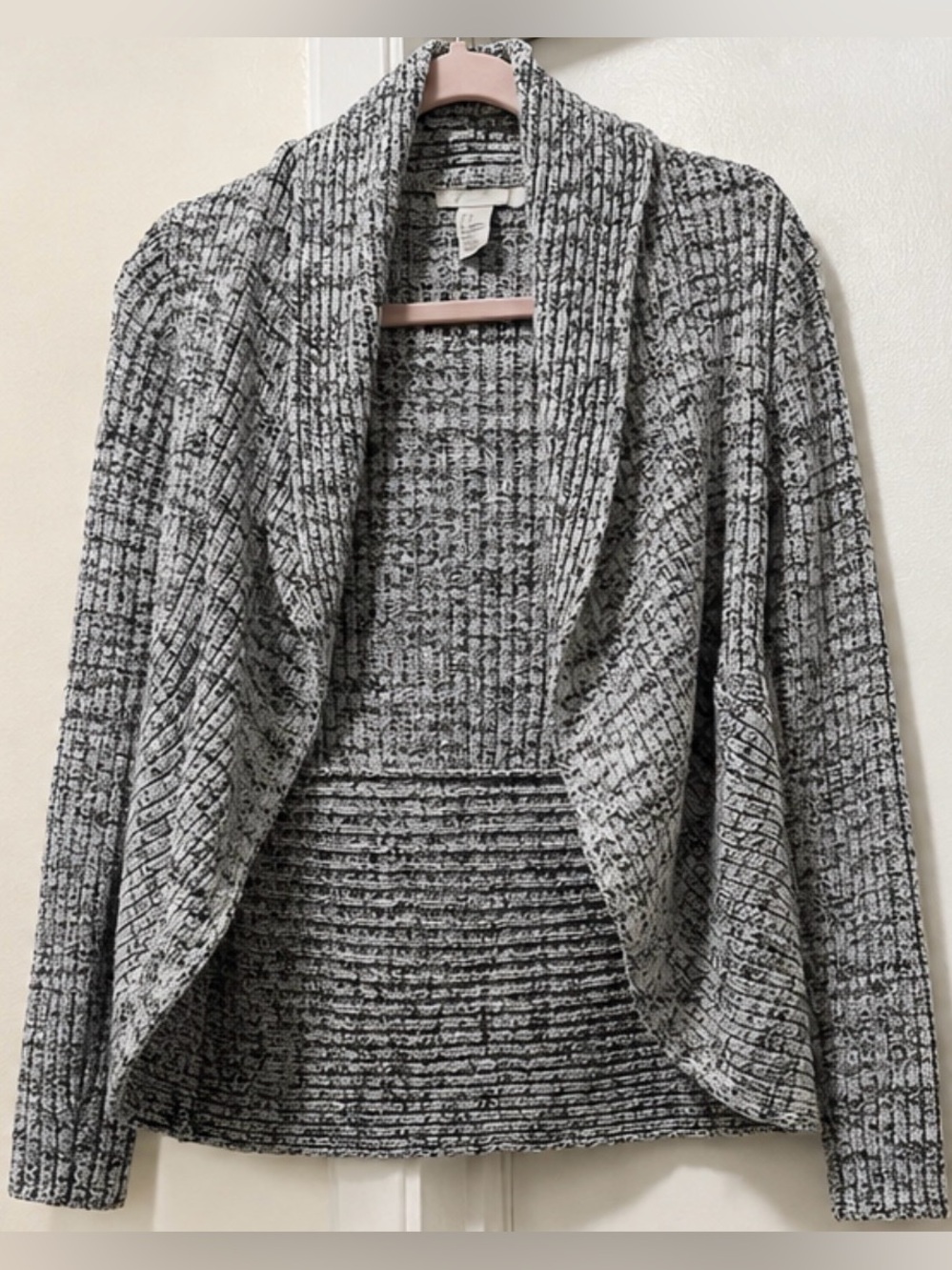 Gray Textured Open Front Cardigan